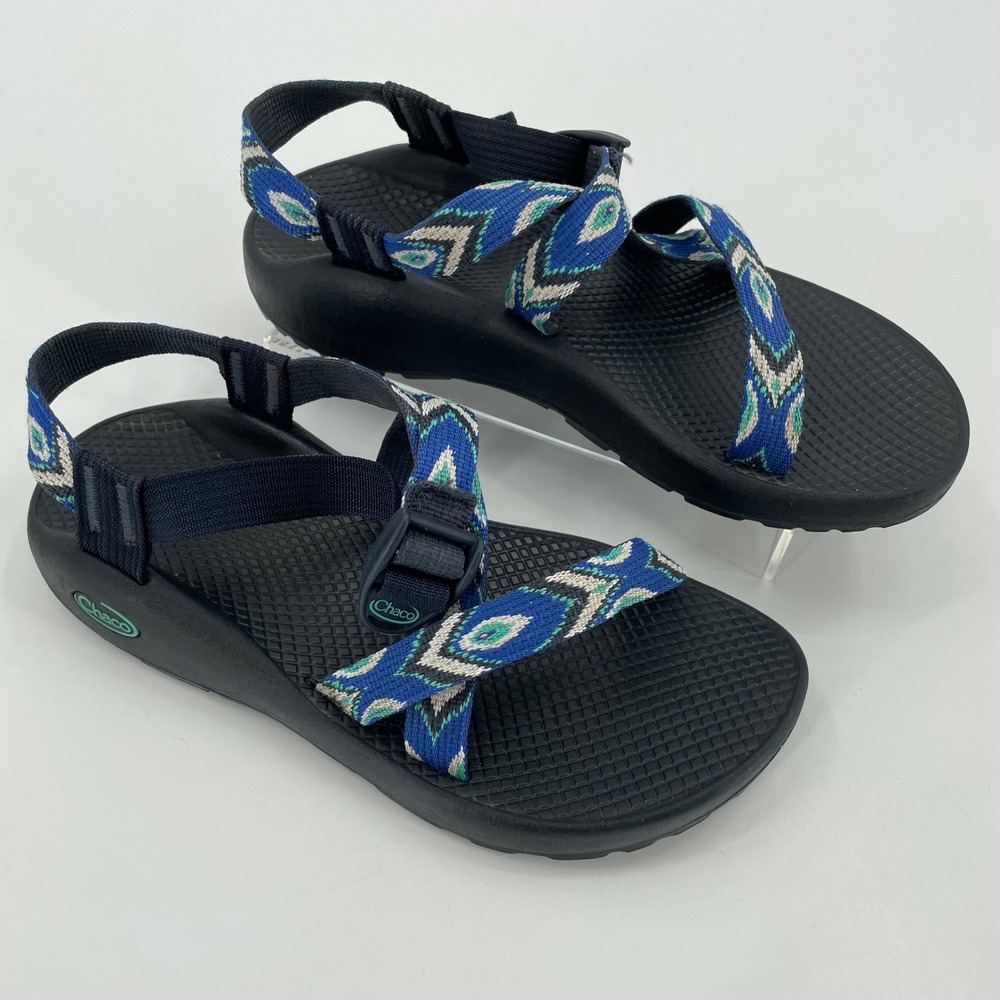 Chaco Womens Z/1 Classic Sandals Sz 8 Blue Geometric Strappy GUC Hiking Outdoor